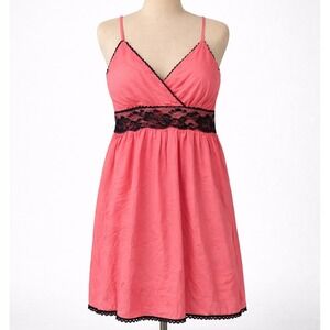 Vintage Y2K Lace Empire Waist Babydoll Dress Size S Pink Black Coquette Romantic